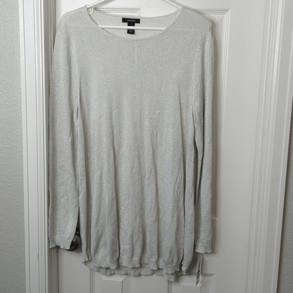 Alfani Ivory Silver Metallic Crewneck Sweater Holiday Glam Size L NWT